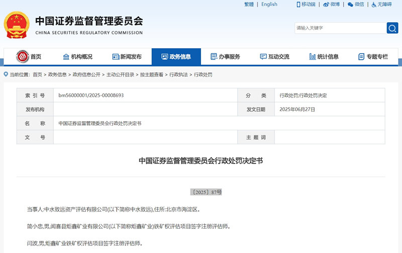 证监会处罚公告〔2025〕87号